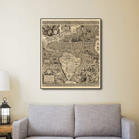 20" x 24" Vintage 1562 Map of Early Americas Wall Art