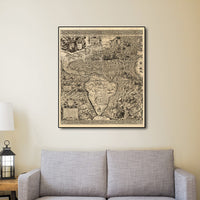 16" x 20" Vintage 1562 Map of Early Americas Wall Art
