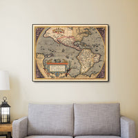 24" x 32" Vintage 1598 Map of the Americas Wall Art