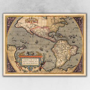 24" x 32" Vintage 1598 Map of the Americas Wall Art