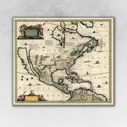 24" x 28" Vintage 1652 Map of Early North America Wall Art
