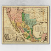 24" x 30" Vintage 1846 Map of Mexico Wall Art