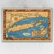 20" x 30" Vintage 1933 Map of Long Island Wall Art