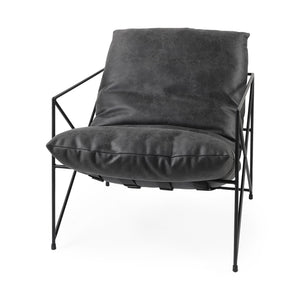 Black Faux Leather Contemporary Metal Chair