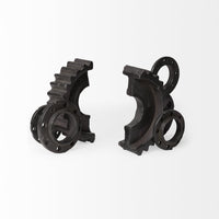 Matte Black Industrial Cogs Bookends