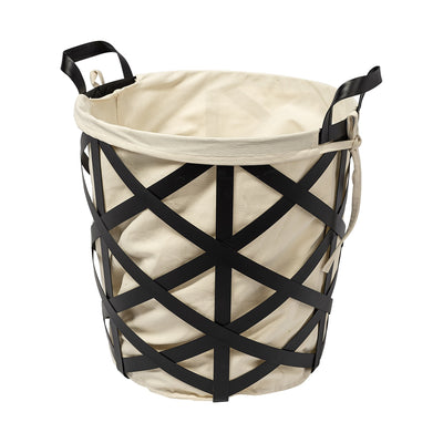 Black Woven Metal Basket with Cream Fabric Liner