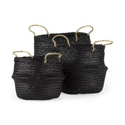 Set Of Three Black Wicker Storage Baskets