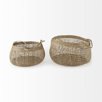 Set of Two Wicker Storage Baskets with Long Handles