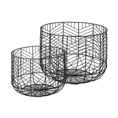 Set of Two Black Metal Wire Chevron Bowls