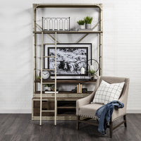 Gray Metal Shelving Unit with Light Brown Storage