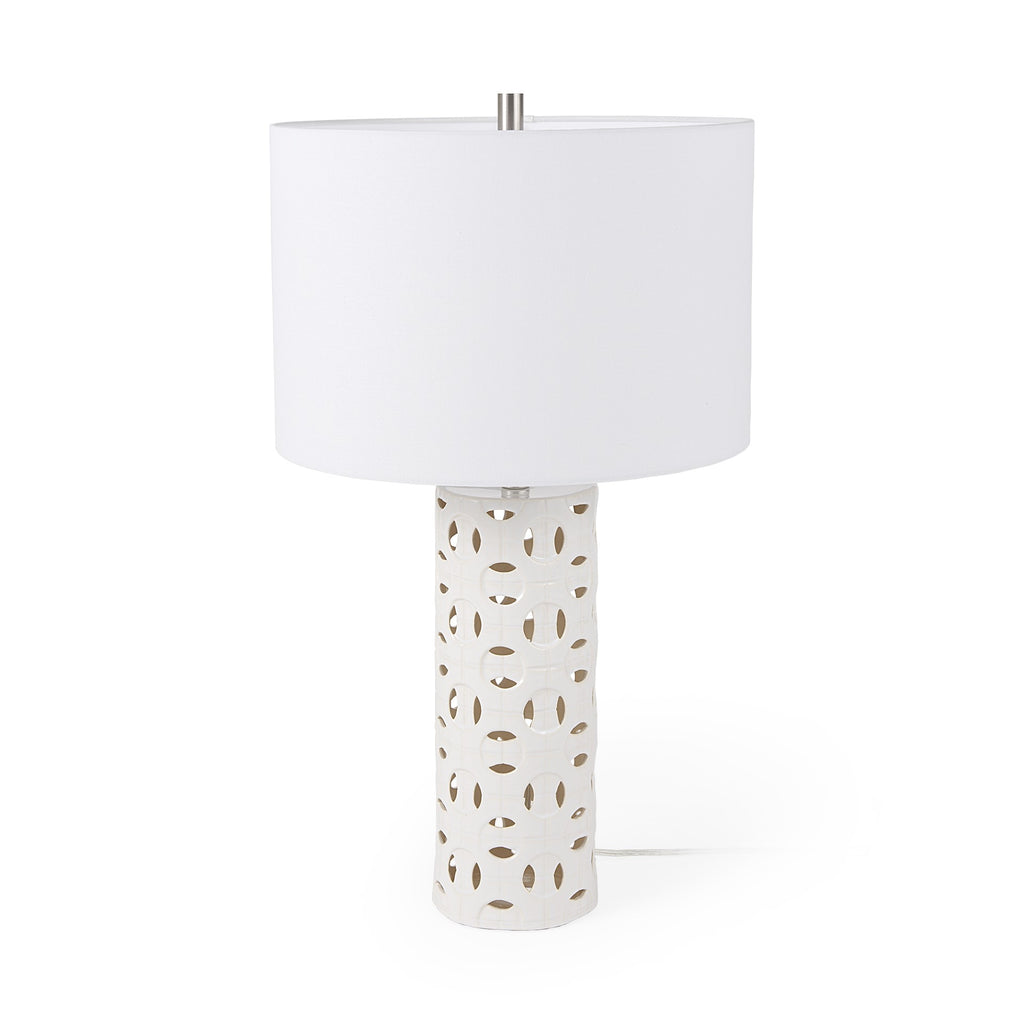 Pierced White Ceramic Base Table Lamp