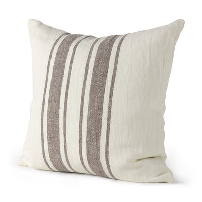 off white Pillow Cover with Brown Stripes