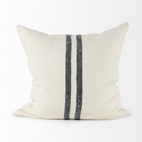 22" Beige and Central Blue Stripes Square Accent Pillow Cover