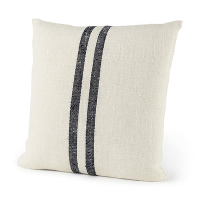 Beige and Central Blue Stripes Square Accent Pillow Cover