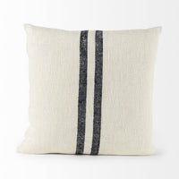 Beige and Central Blue Stripes Square Accent Pillow Cover