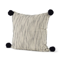 Beige and Midnight Pom Pom Square Accent Pillow Cover