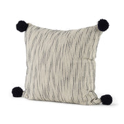 Beige and Midnight Pom Pom Square Accent Pillow Cover