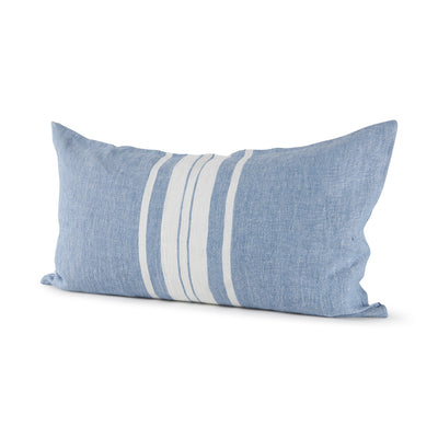 Blue and Cream Middle Striped Lumbar Pillow Cover