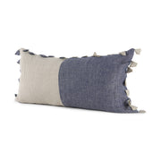 Denim Blue and Canvas Tassle Lumbar Accent Pillow Cover