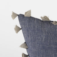 Denim Blue and Canvas Tassle Square Accent Pillow Cover