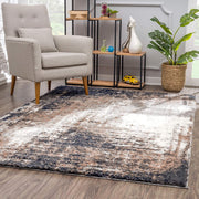 8’ x 11’ Ivory and Navy Retro Modern Area Rug