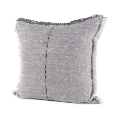 Fringed Blue and Beige Square Accent Pillow Cover
