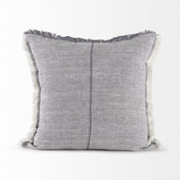 Fringed Blue and Beige Square Accent Pillow Cover