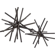 Set of Two Black Metal Linear Abstract Sculptures
