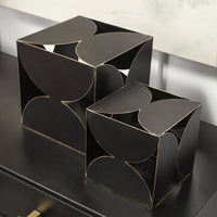 8" Contemporary Black Metal Geo Cube Sculpture