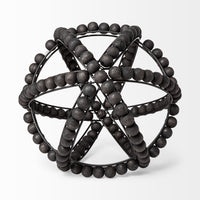 11" Black Wooden Bead and Metal Orb Sculpture