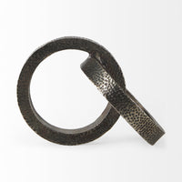 Two Ring Gray Hammered Metal Sculpture