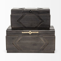 Set of Two Brown Detailed Wooden Boxes