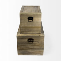 Set of Two Wood and Cane Storage Boxes