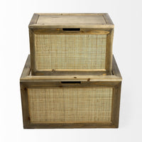 Set of Two Wood and Cane Storage Boxes