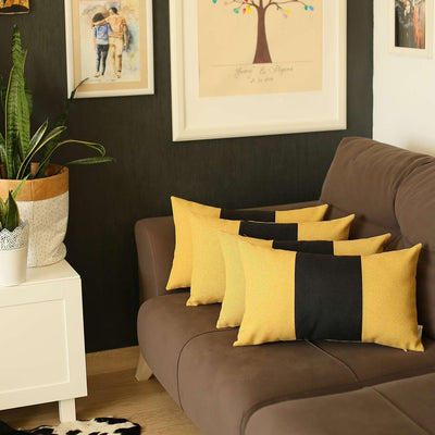 Set of 4 Yellow and Black Lumbar Pillow Covers