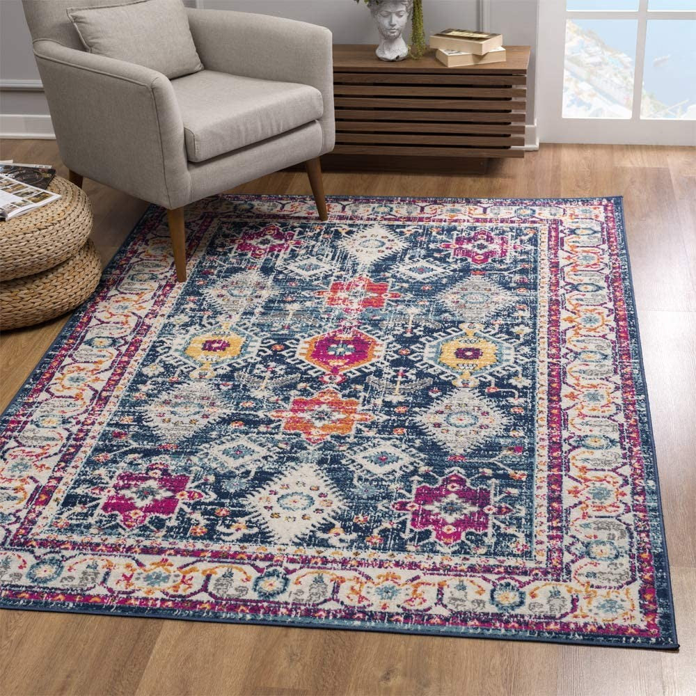 8’ x 11’ Navy Traditional Decorative Area Rug