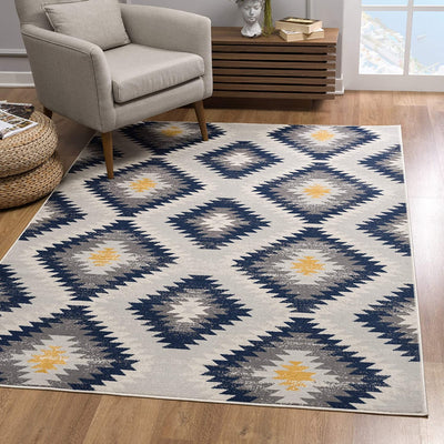 8’ x 11’ Blue and Gray Kilim Pattern Area Rug