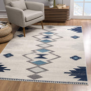 2’ x 4’ Navy and Ivory Tribal Pattern Area Rug