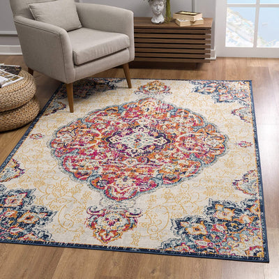 2’ x 4’ Cream Decorative Medallion Area Rug