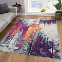2’ x 4’ Gray and Magenta Abstract Area Rug