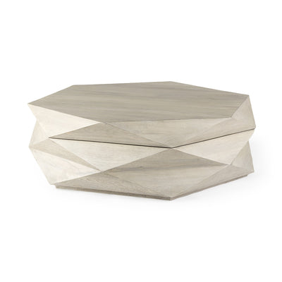 Mod Geometric Whitewash Solid Wood Coffee Table
