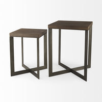 Set of Two Geo Dark Brown Metallic and Wood Tables
