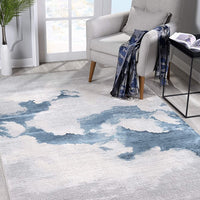 4’ x 6’ Gray and Blue Abstract Clouds Area Rug