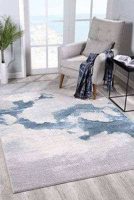 4’ x 6’ Gray and Blue Abstract Clouds Area Rug