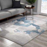 4’ x 6’ Gray and Blue Abstract Clouds Area Rug