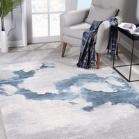 5’ x 8’ Gray and Blue Abstract Clouds Area Rug