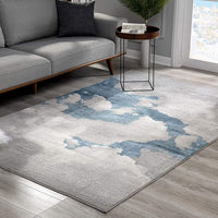 5’ x 8’ Gray and Blue Abstract Clouds Area Rug