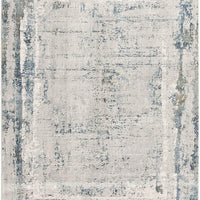 8’ x 11’ Ivory and Blue Abstract Distressed Area Rug