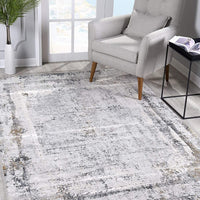 8’ x 11’ Gray and Ivory Abstract Distressed Area Rug