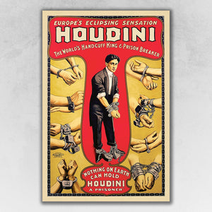 20" x 30" Houdini Handcuff King Vintage Magic Poster Wall Art
